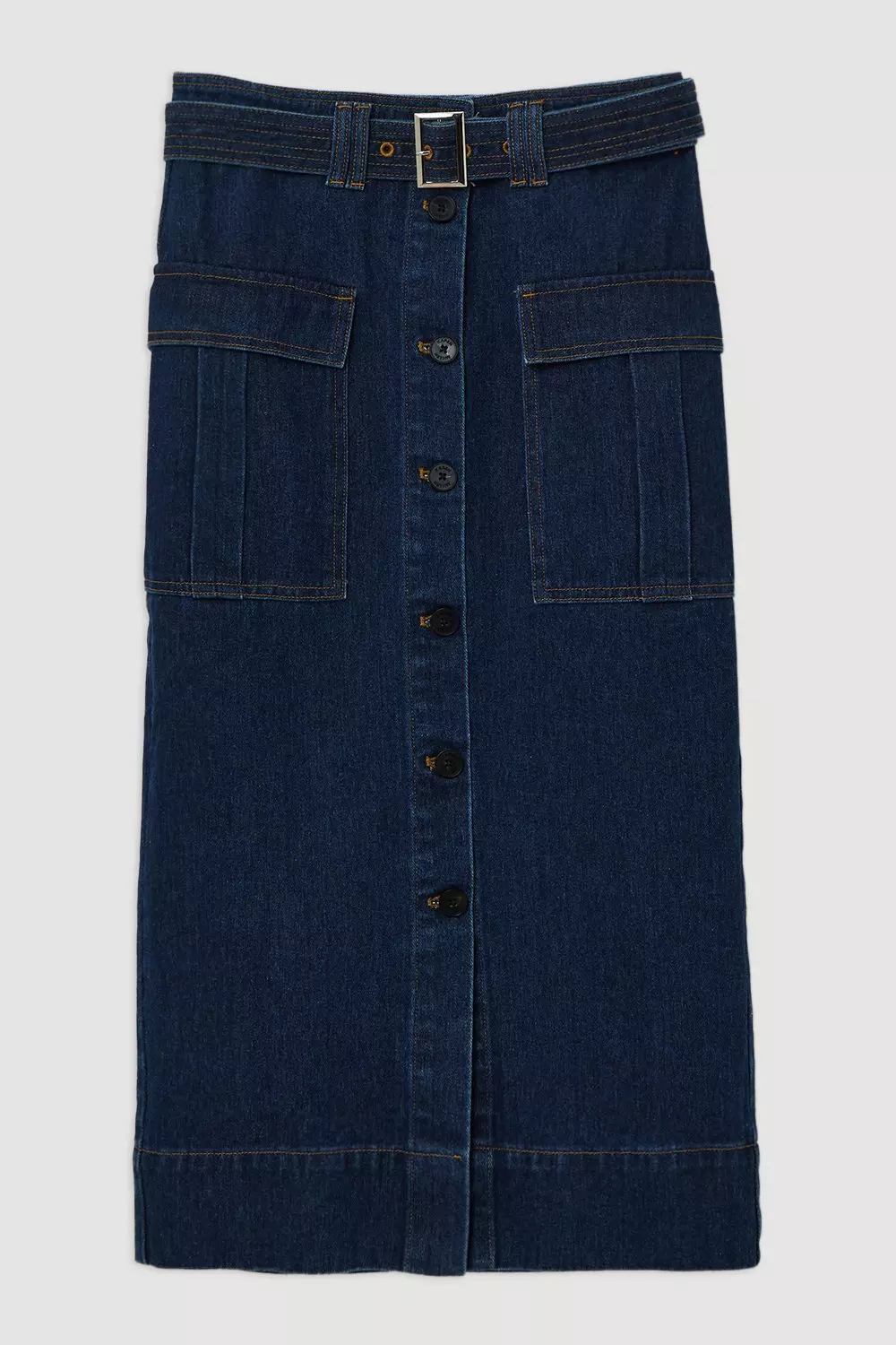 Denim Cargo Pocket Belted Midi Skirt | Karen Millen